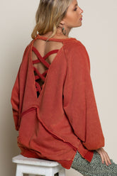 Back Cross Strap Detail Balloon Sleeve Sweatshirt POL